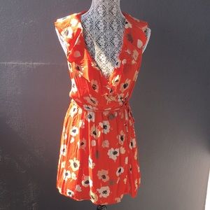 Zara Orange Floral Print Wrap Dress